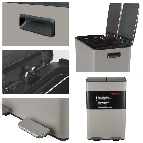 Szürkésbarna acél szelektív pedálos szemetes 2x30 l   Aliya – Spirella-image-4