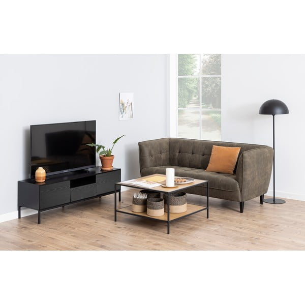 Fekete TV-állvány kőrisfa dekorral 140x45 cm Seaford – Actona-image-1