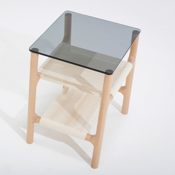 Fawn kisasztal tömör tölgyfa szerkezettel és szürke asztallappal - Gazzda-image-1