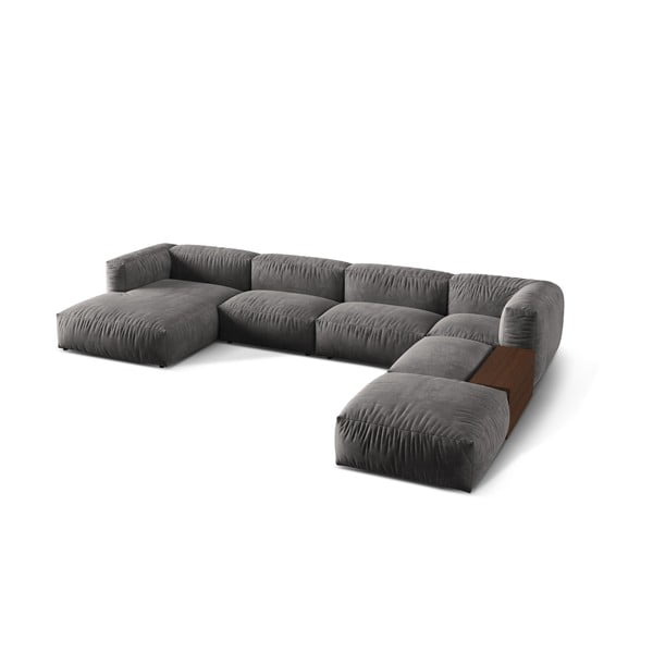 Szürke bársony moduláris sarokkanapé (jobb oldali-U alakú) Martina – Micadoni -image-1