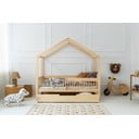 Natúr színű házikó alakú borovi fenyő ágyneműtartós gyerekágy kihúzható pótággyal 120x200 cm Mila RMW – Adeko