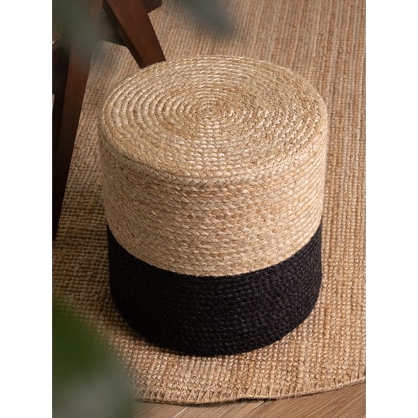 Fekete-natúr színű puff Juta Gold Black – Hanse Home-image-2