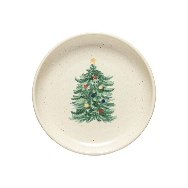 Krémszínű desszertes kőedény tányér készlet 4 db-os karácsonyi mintával ø 16 cm Pacifica Christmas Tree – Casafina-image-4