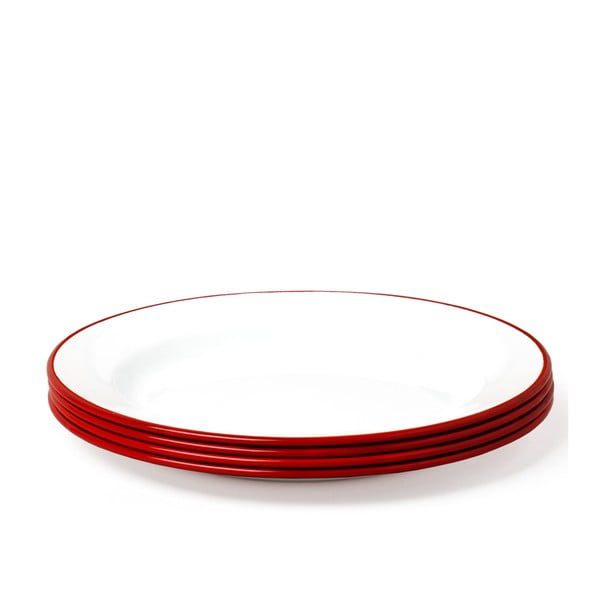 4 darabos piros-fehér zománcozott tányér szett - Falcon Enamelware