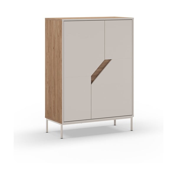 Krémszínű-natúr színű komód tölgyfa dekorral 85x120x40 cm Lilou – Marckeric-image-2