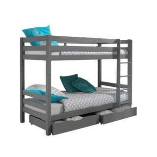 Szürke emeletes borovi fenyő ágyneműtartós gyerekágy 90x200 cm PINO – Vipack