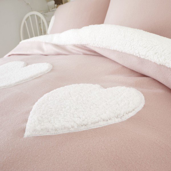 Szívmintás rózsaszín polár ágyneműhuzat, 135 x 200 cm - Catherine Lansfield-image-2