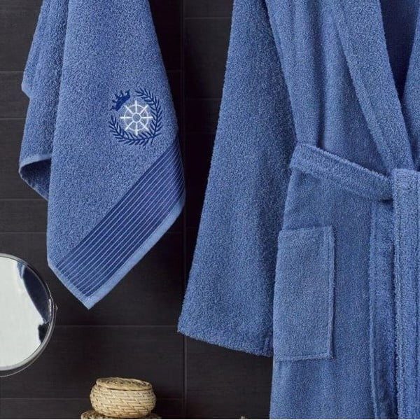 Kék pamut fürdőköpeny és törölköző szett S/M – Mila Home-image-1