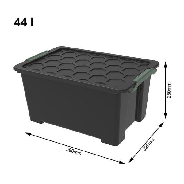 Fényes fekete műanyag tárolódoboz fedéllel Evo Safe - Rotho-image-1