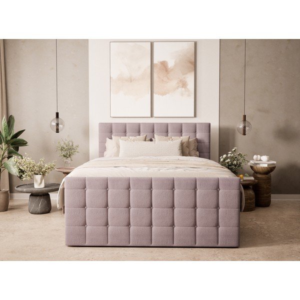 Lila ágyneműtartós boxspring ágy 200x200 cm Tasca – Maison de Rêve-image-4