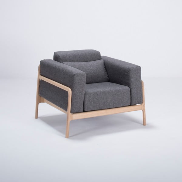 Fawn tölgyfa fotel sötétszürke szövet ülőrésszel - Gazzda-image-2