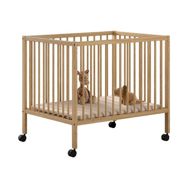 Natúr színű bükkfa járóka állítható magassággal-gurulós 95x75 cm Dino – Vipack