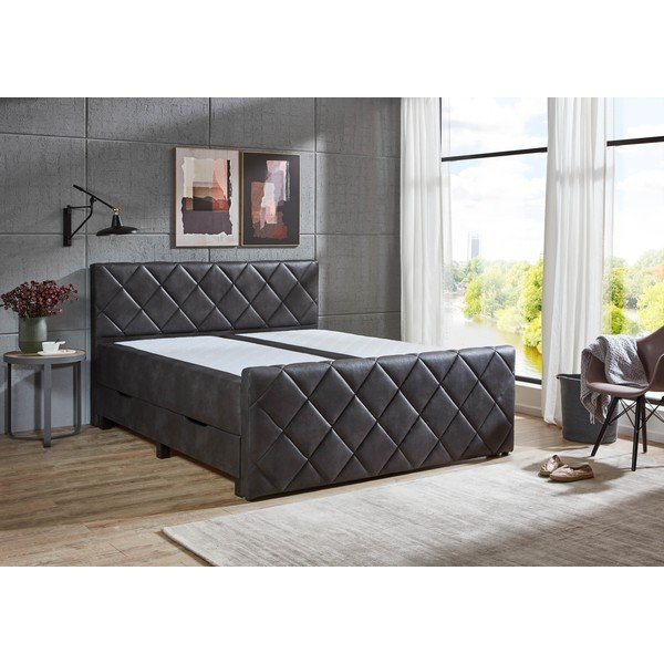 Fekete ágyneműtartós boxspring ágy 180x200 cm Chester – Rojaplast-image-1