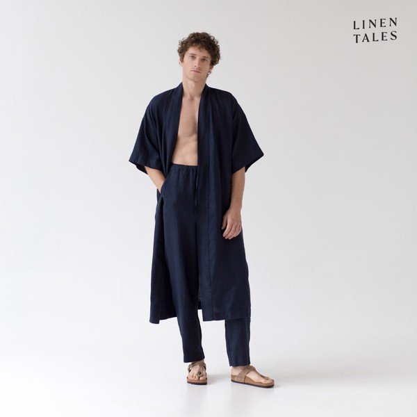 Sötétkék len fürdőköpeny S/M Summer – Linen Tales-image-4