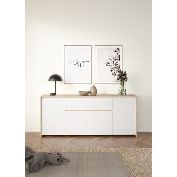 Fehér-natúr színű komód tölgyfa dekorral 197x84x48 cm Next – Tvilum-image-1