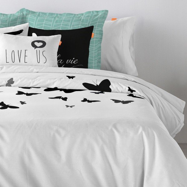 Butterflies pamut paplanhuzat, 200 x 200 cm - Blanc-image-1