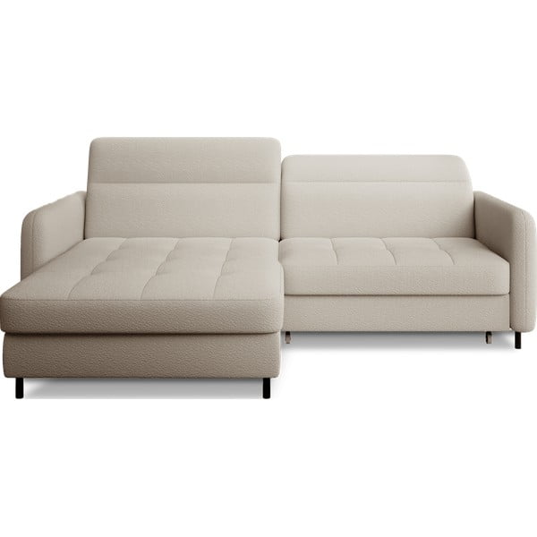 Bézs buklé kinyitható-tárolóhelyes sarokkanapé (bal oldali-heverő résszel) Gomsi – ELTAP