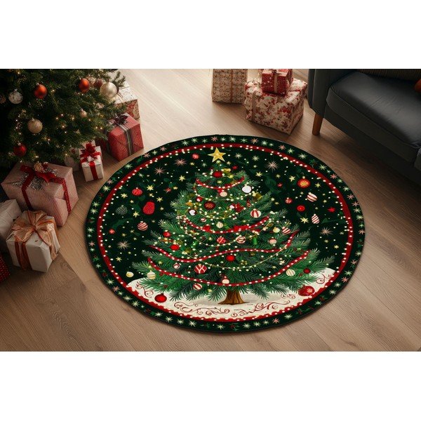 Zöld kerek szőnyeg karácsonyi mintával ø 120 cm – Conceptum Hypnose-image-1