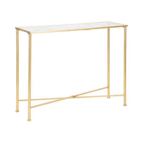 Fehér-aranyszínű konzolasztal üveg asztallappal 35x100 cm Butterflies – Mauro Ferretti