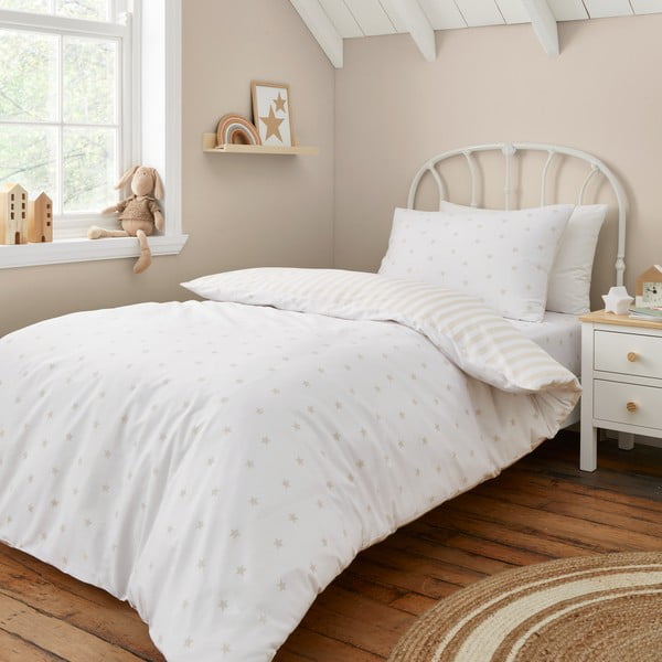 Fehér-bézs egyszemélyes pamut gyerek ágyneműhuzat 135x200 cm Mini Star & Stripes – Bianca-image-1