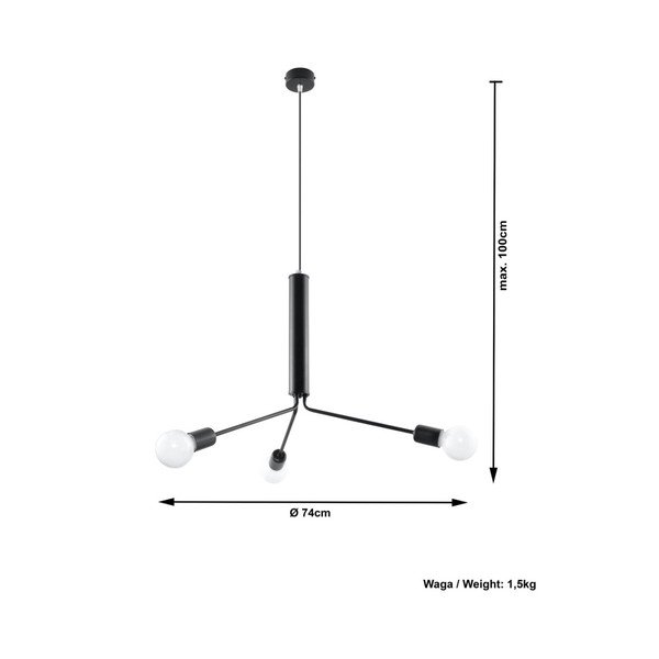Fekete függőlámpa fém búrával ø 74 cm Donato – Sollux-image-2