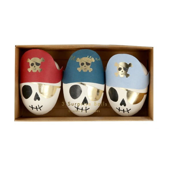 Parti kiegészítő készlet 3 db-os Pirate Skulls Surprise Balls – Meri Meri