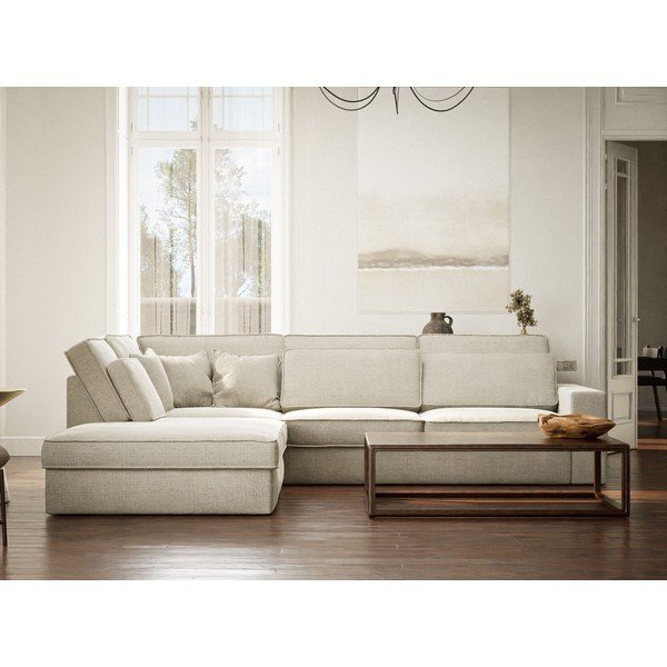 Szürkésbézs zsenília sarokkanapé (bal oldali-L alakú) Kirou – Maison de Rêve-image-4