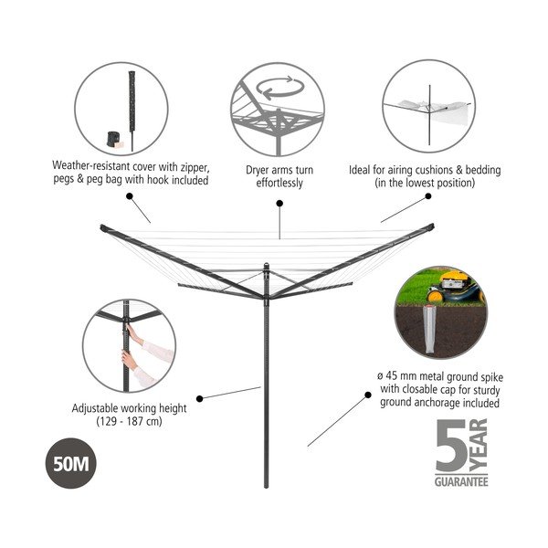 Antracitszürke kerti ruhaszárító 50 m Lift-O-Matic – Brabantia-image-4