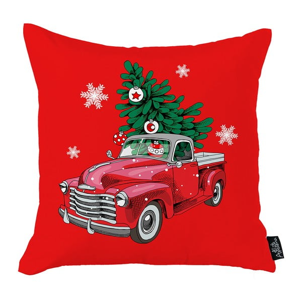 Honey Christmas Car and Tree piros karácsonyi párnahuzat, 45 x 45 cm - Mike & Co. NEW YORK