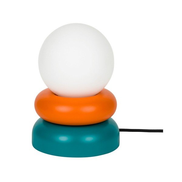 Petróleum színű-narancssárga tömörfa asztali lámpa üveg búrával (magasság 24 cm) Otem – noo.ma