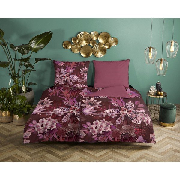 Orchid borvörös organikus pamut egyszemélyes ágyneműhuzat, 140 x 200 cm - Descanso-image-1