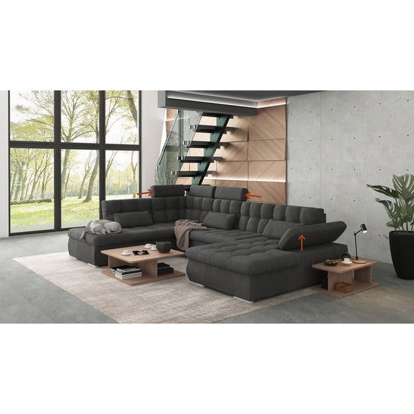 Antracitszürke kinyitható tárolóhelyes sarokkanapé (bal oldali-U alakú) Merkur – Ropez-image-1