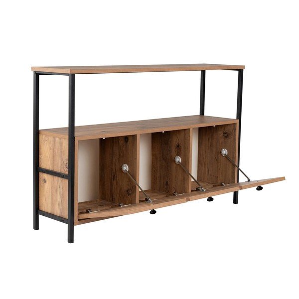 Natúr színű konzolasztal borovi fenyő dekorral 29,5x120 cm Solace – Kalune Design-image-3