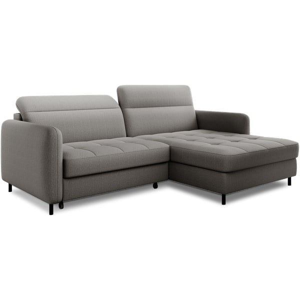 Szürke bársony kinyitható-tárolóhelyes sarokkanapé (jobb oldali-heverő résszel) Gomsi – ELTAP-image-2