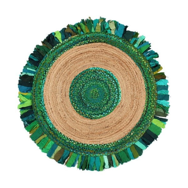 Verde kerek szőnyeg jutából és pamutból, ⌀ 120 cm - Eco Rugs