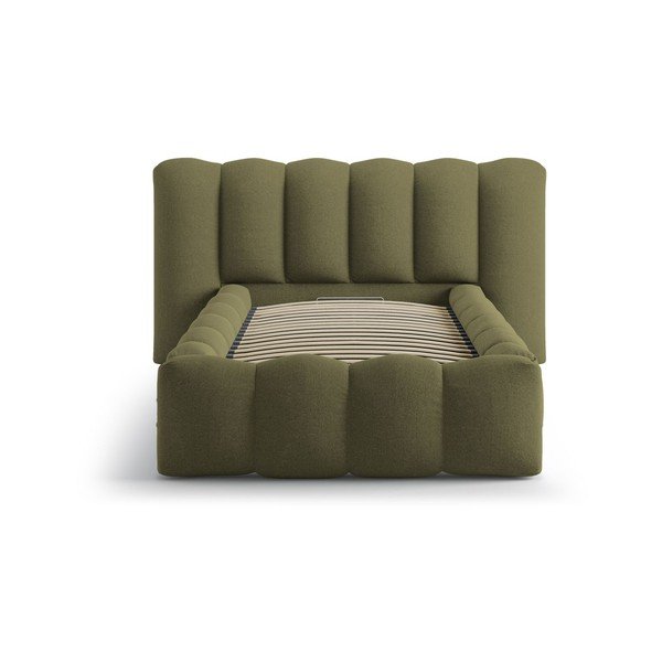 Khaki kárpitozott ágyneműtartós egyszemélyes ágy ágyráccsal 90x200 cm Lupine – Micadoni -image-3