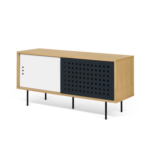 Dann Dots tölgyfa mintás TV-állvány fekete-fehér részletekkel, hosszúság 135 cm - TemaHome-image-2