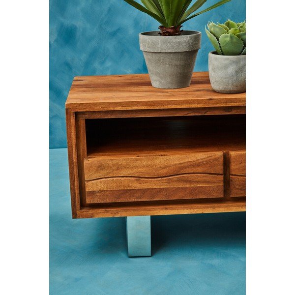 Sötét natúr színű akácfa TV-állvány 140x52x50 cm Simla – Premier Housewares-image-2