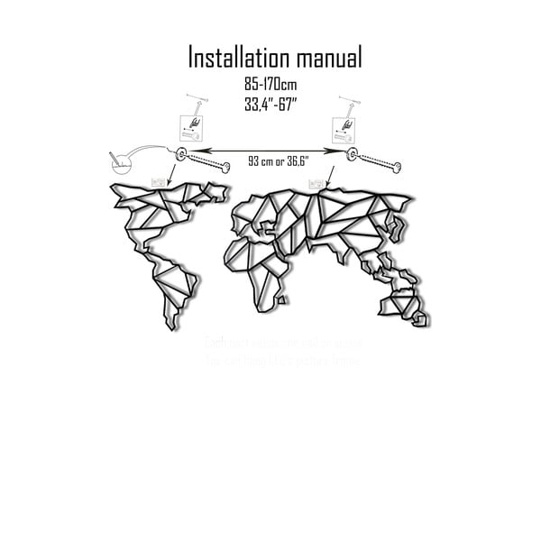 Map Of The World Clear fém fali dekoráció, 85 x 170 cm-image-2