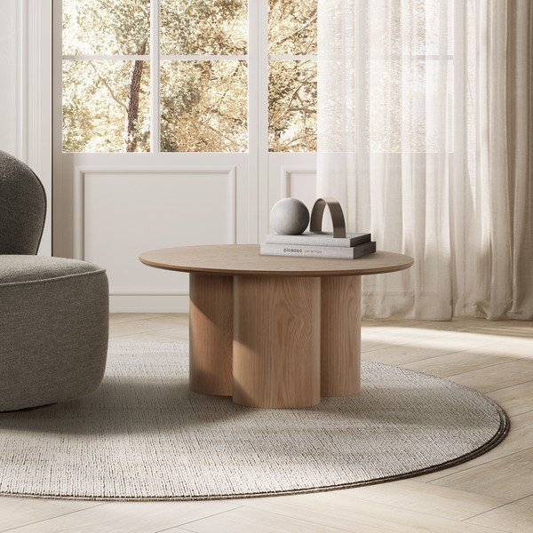 Natúr színű kerek dohányzóasztal tölgyfa dekorral ø 80 cm Lua – MOME-image-2