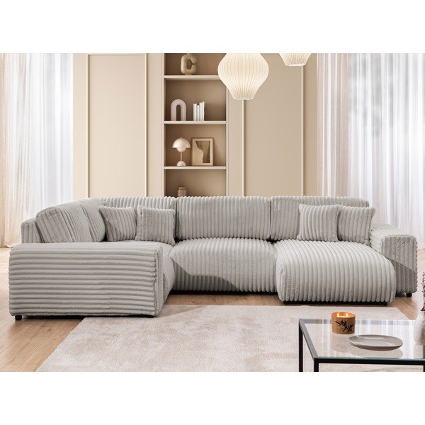 Világosszürke kordbársony sarokkanapé (bal oldali-U alakú) Justin – Ropez-image-1