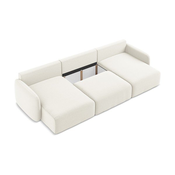 Krémszínű bársony kinyitható-tárolóhelyes (U alakú) sarokkanapé Kalena – Makamii-image-4