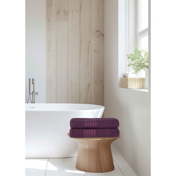 Borvörös frottír pamut fürdőlepedő szett 2 db-os 70x140 cm – Good Morning-image-2