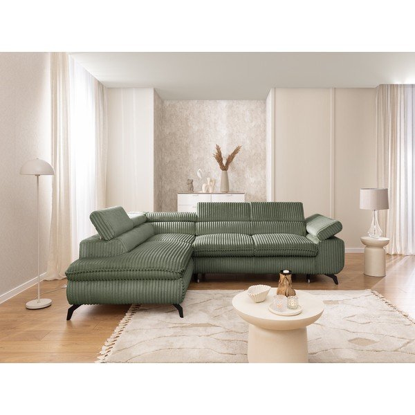Zöld kordbársony sarokkanapé (bal oldali-L alakú) Marbeya  – Ropez-image-4