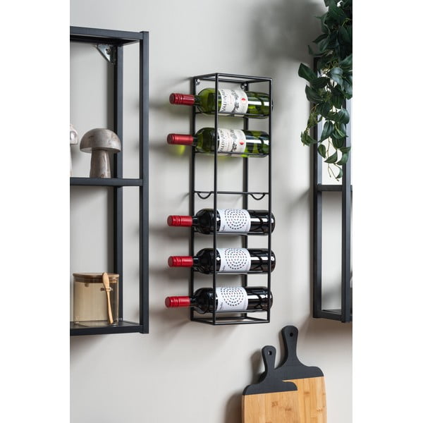Fekete fali fém bortartó polcos állvány, palackok száma 6  Single  – PT LIVING-image-1