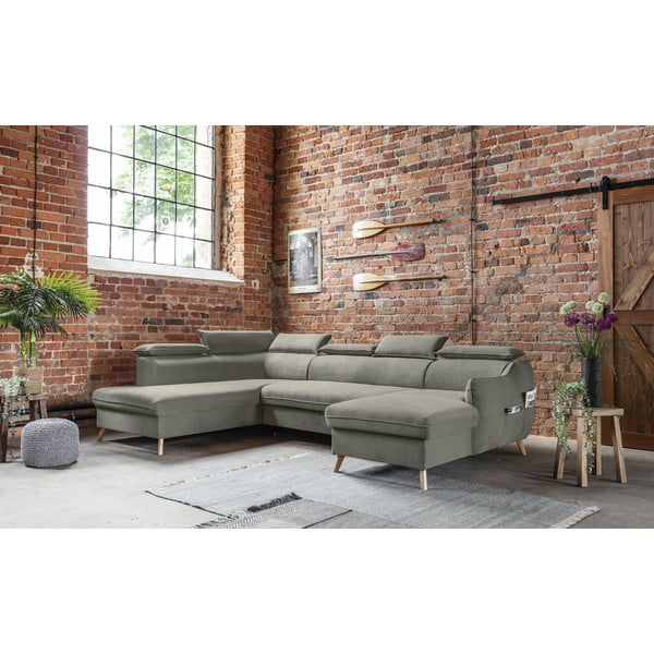 Világosszürke bársony kinyitható sarokkanapé (bal oldali-"U" alakú) Sweet Harmony – Miuform-image-4