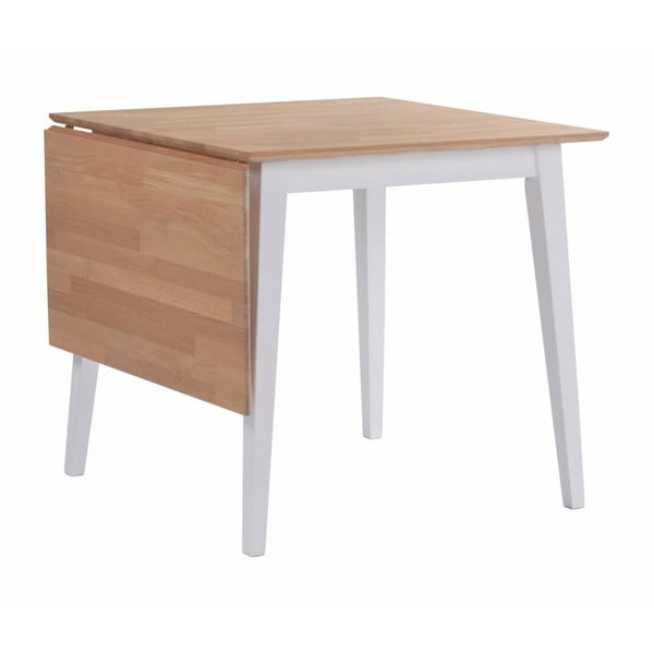 Filippa natúr tölgyfa étkezőasztal lehajtható asztallappal és fehér lábakkal, 80 x 80 cm - Rowico