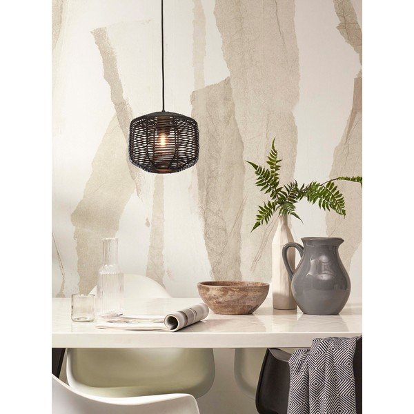 Fekete függőlámpa rattan búrával ø 25 cm Tanami – Good&Mojo-image-1