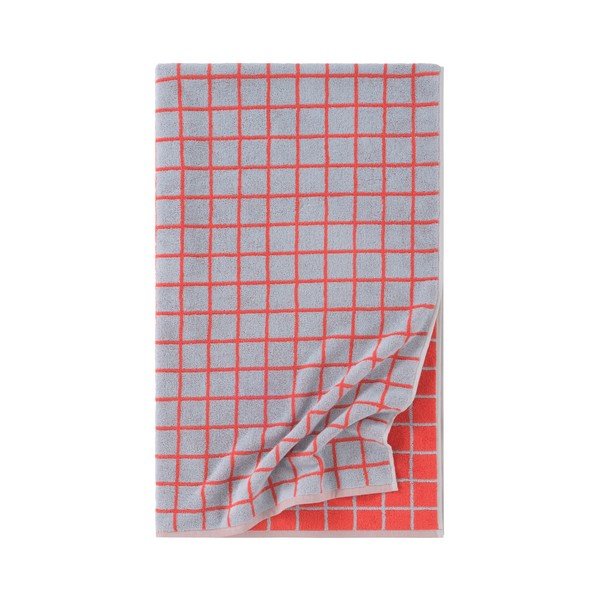 Piros-világoskék pamut fürdőlepedő 90x150 cm Grid – Jotex