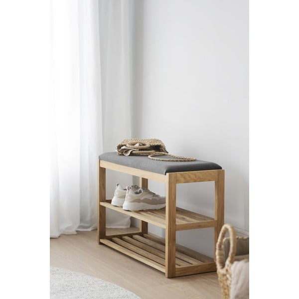 Natúr színű tölgyfa ülőkés cipőtartó Confetti – Rowico-image-4